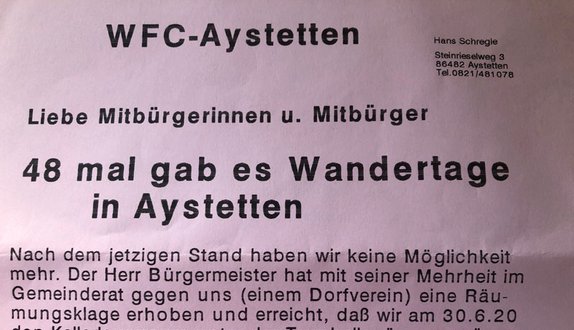 Brief des Wandervereins Aystetten
